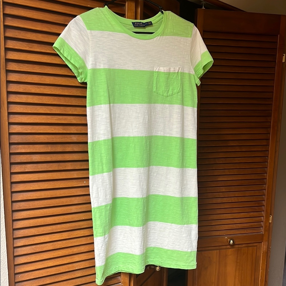 Green and White Striped T-Shirt Dress